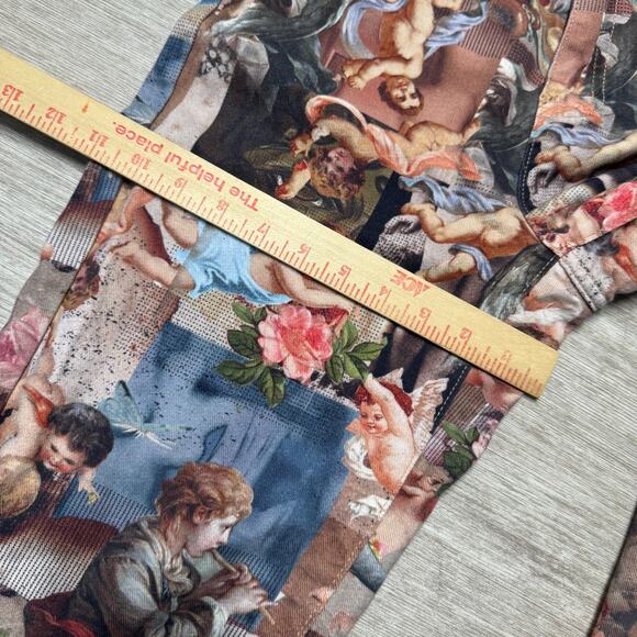 SHEIN Renaissance Cherub Print Straight Leg Pants Size 26 Angel Baroque Art Y2K - Picture 8 of 10